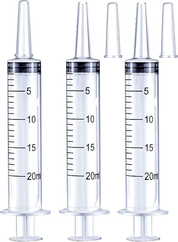 Photo 1 of 20ml Syringe for Liquid, Oral, Scientific Labs, Measurement, Dispensing, with Cap- 3 PC Pack 20ml Syringes
