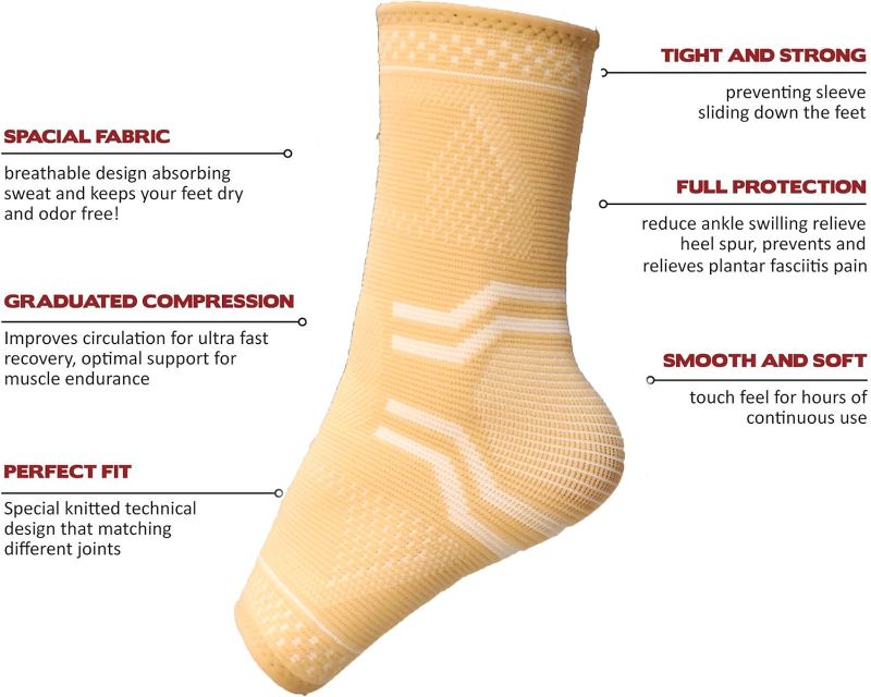 Photo 3 of ABIRAM-  Foot Sleeve (Pair) with Compression Wrap, Ankle Brace For Arch, Ankle Support, Football, Basketball, Volleyball, Running, For Sprained Foot, Tendonitis, Plantar Fasciitis
