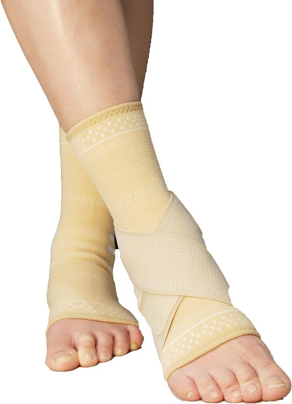 Photo 2 of ABIRAM-  Foot Sleeve (Pair) with Compression Wrap, Ankle Brace For Arch, Ankle Support, Football, Basketball, Volleyball, Running, For Sprained Foot, Tendonitis, Plantar Fasciitis
