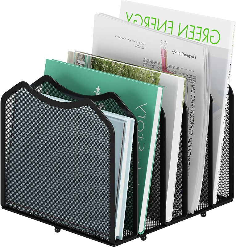 Photo 2 of Simple Trending Mesh Desktop File Sorter Organizer, 5-Section Bookshelf for Desk Home Office, Black
