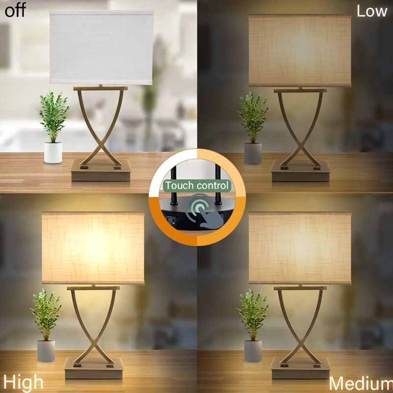 Photo 2 of OYedis 3-Way Dimmable Touch Control Table Lamp with Type C/USB Charging Port and 1 AC Outlet White Linen Shade 21.38" Bedside Nightstand Lamp for Bedroom Living Room Office and Hotel Bulb Included