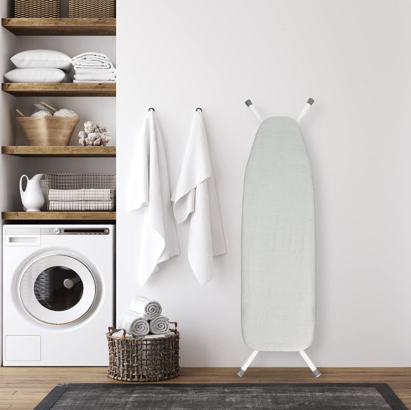 Photo 2 of Polder Blunt Nose Ironing Board Cover, Stain Resistant, Water Repellent, 48-51 x 15-17 Inch, 100% Cotton Cover with 8mm Pad and Bungee Cord Binding, White
