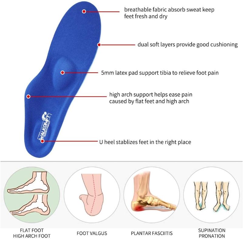 Photo 2 of WALKOMFY- Full Length Orthotic Inserts Arch Support Insole, Insert for Flat Feet,Plantar Fasciitis,Feet Pain,Metatarsal Support Insoles for Men & Women Blue
