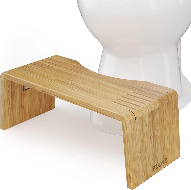 Photo 1 of Squatty Potty Oslo Folding Bamboo Toilet Stool – 7 Inches, Collapsible Bathroom Stool for Kids and Adults – Brown, Portable and Space-Saving
