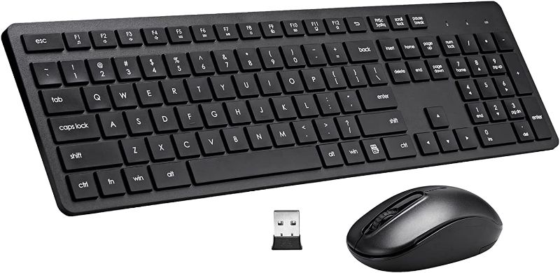 Photo 1 of Wireless Keyboard and Mouse Combo, 2.4G Silent Cordless Keyboard Mouse Combo for Windows Chrome Laptop Computer PC Desktop, 106 Keys Full Size with Number Pad, 1600 DPI Optical Mouse (Black)
