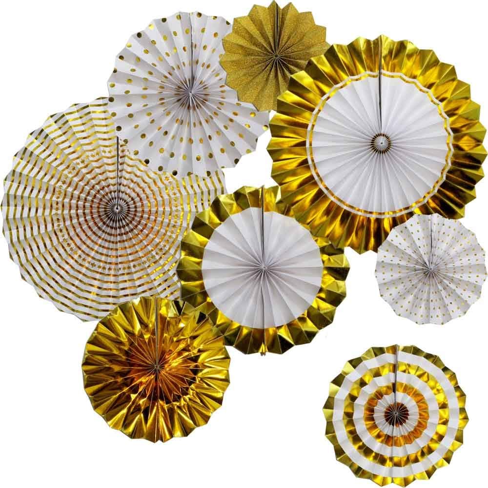 Photo 1 of HOLA FIESTA|Gold Decoration Paper Fans Flowers for Wedding Birthday Carnival Welcome Thanksgiving Graduation Party Decorations, Set of 8
