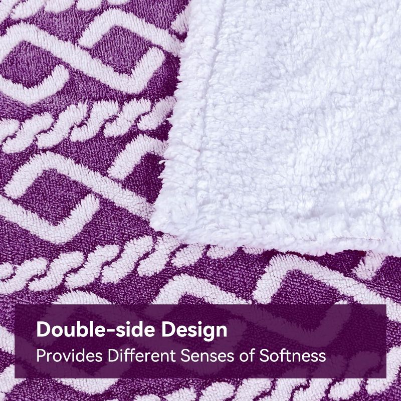 Photo 2 of COREYE Sherpa Fleece Throw Blanket Reversible Warm Plush Fuzzy Microfiber Bedding Blankets (50”×60”, Purple)
