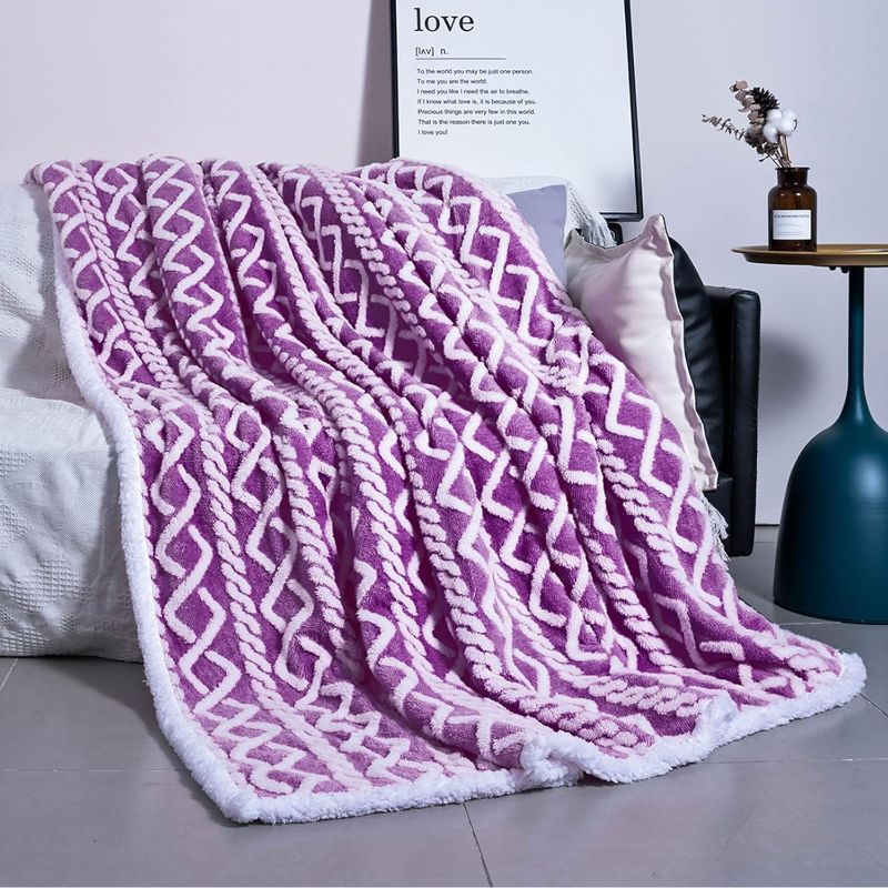 Photo 1 of COREYE Sherpa Fleece Throw Blanket Reversible Warm Plush Fuzzy Microfiber Bedding Blankets (50”×60”, Purple)
