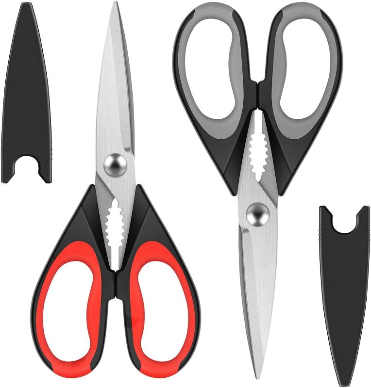 Photo 1 of Arabest Kitchen Shears, 2 Packs Heavy Duty Shears Sharp Utility Stainless Steel Multi-function Kitchen Scissors, Dishwasher Safe Food Scissors, for Poultry Bones Fish Meat Vegetables (Red+Gray)
