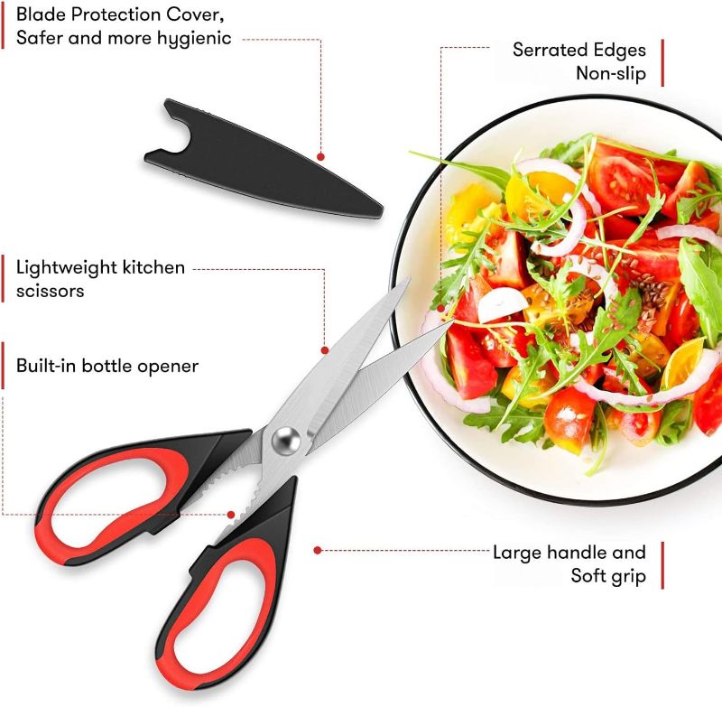 Photo 2 of Arabest Kitchen Shears, 2 Packs Heavy Duty Shears Sharp Utility Stainless Steel Multi-function Kitchen Scissors, Dishwasher Safe Food Scissors, for Poultry Bones Fish Meat Vegetables (Red+Gray)
