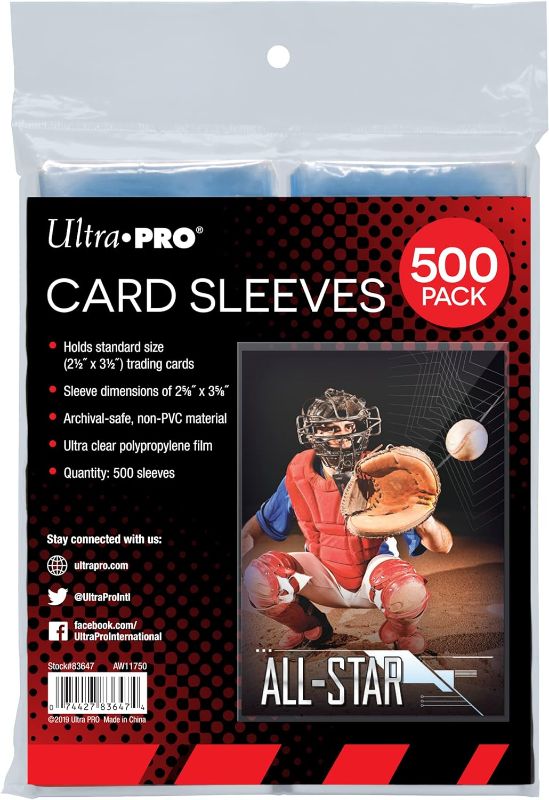 Photo 1 of Ultra PRO Clear Card Sleeves for Standard Size Trading Cards measuring 2.5" x 3.5" (500 count pack)
