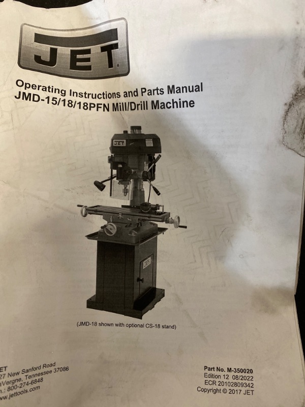 Photo 3 of JET JMD-18 Mill/Drill Machine with R-8 Taper, 1Ph 115/230V (350018)
