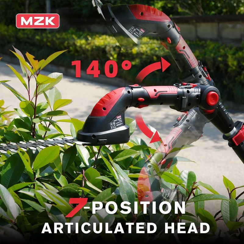 Photo 3 of MZK 2-in-1 20V Pole Mini Hedge Trimmer & Grass Shear, 13ft Reach, Electric Hedge Trimmer with Extension Pole, Multi-Angle (Battery and Charger Included)
