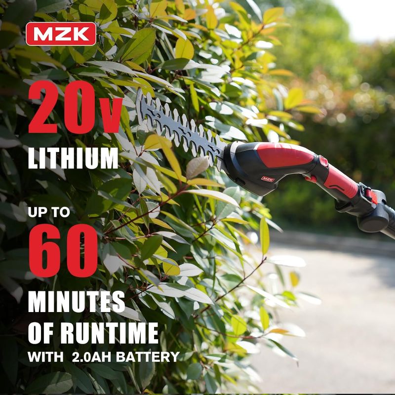 Photo 2 of MZK 2-in-1 20V Pole Mini Hedge Trimmer & Grass Shear, 13ft Reach, Electric Hedge Trimmer with Extension Pole, Multi-Angle (Battery and Charger Included)
