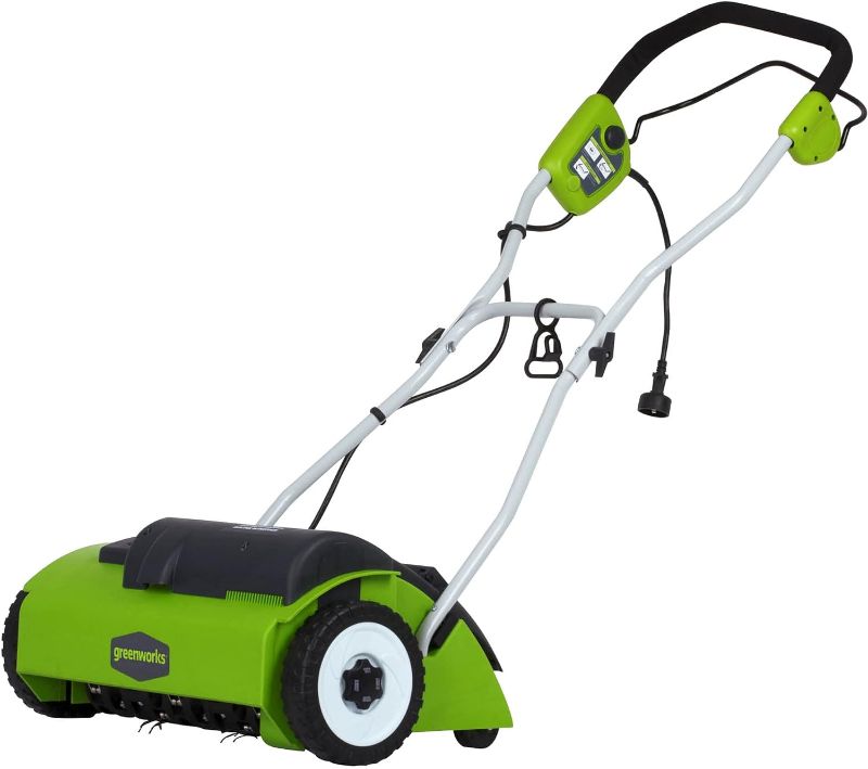 Photo 1 of Greenworks 10 Amp 14” Corded Electric Dethatcher (Stainless Steel Tines)
