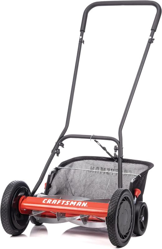 Photo 1 of Craftsman 1816-16CR 16-Inch 5-Blade Push Reel Lawn Mower with Grass Catcher, Red Lawn Mower 16-Inch, 5-Blade with Grass Catcher