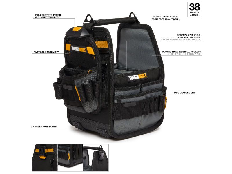 Photo 1 of TOUGHBUILT Tote with Pouch Black Polyester 8-in Tool Tote