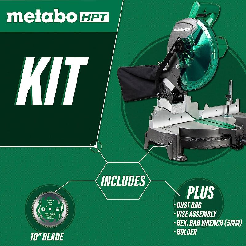Photo 3 of Metabo HPT 10-Inch Sliding Compound Miter Saw, Double-Bevel, Electronic Speed Control, 15 Amp Motor, Electric Brake, (C10FSBS)
