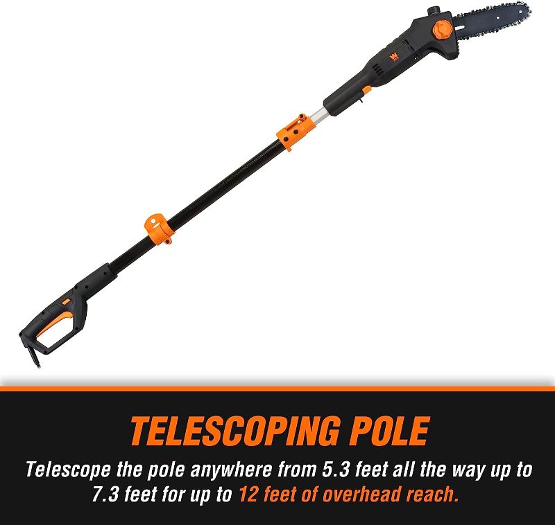 Photo 4 of WEN 4019 6-Amp 8-Inch Electric Telescoping Pole Saw - Black&orange
