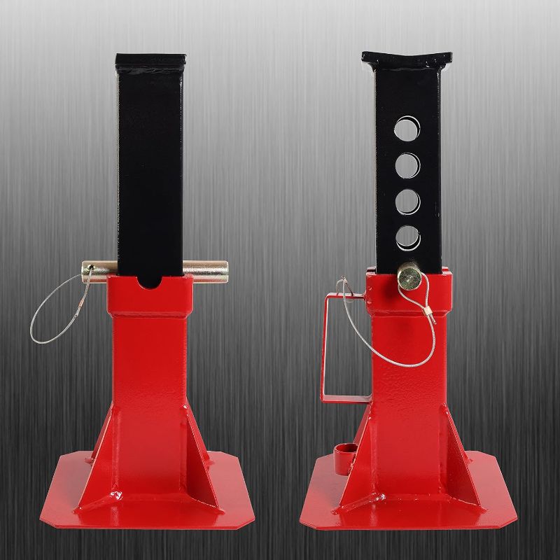 Photo 3 of Torin ATZ120005B Heavy Duty Pin Style Adjustable Height Automotive Jack Stands, 12 Ton (26,400 lb) Capacity, Red, 1 Pair
