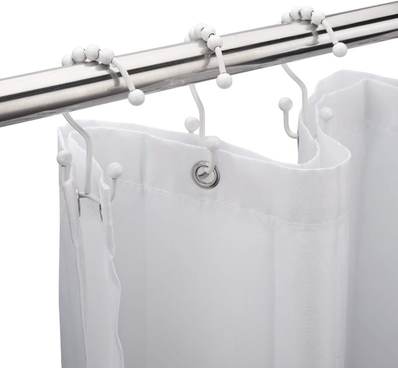 Photo 3 of Amazer Shower Curtain Hooks Rings, White Shower Curtain Hooks, 8 Pcs Stainless Steel Shower Curtain Hooks Shower Hooks for Shower Curtain, Double Shower Curtain Hooks for Rods Bathroom
