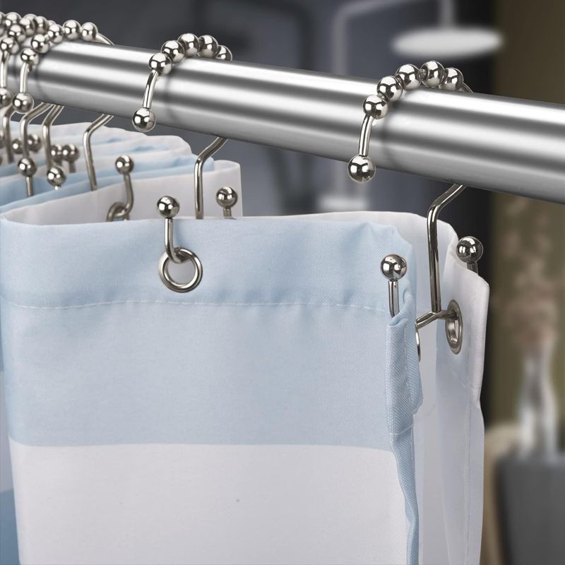 Photo 4 of Titanker Shower Curtain Hooks, Shower Curtain Rings Rust Proof Metal Double Glide Shower Hooks Rings for Bathroom Shower Rods Curtains, Set of 12 Hooks - Nickel
