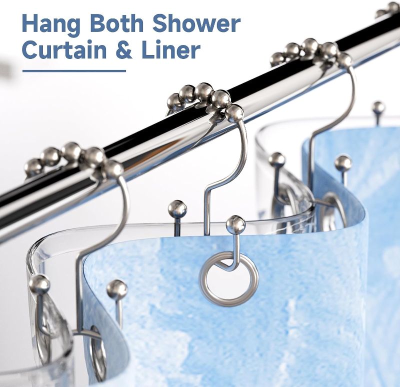 Photo 2 of Titanker Shower Curtain Hooks, Shower Curtain Rings Rust Proof Metal Double Glide Shower Hooks Rings for Bathroom Shower Rods Curtains, Set of 12 Hooks - Nickel

