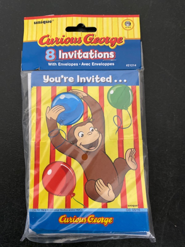 Photo 1 of Unique Curious George Birthday Party Supplies Bundle Pack includes 8 Party Invitations with Envelopes
