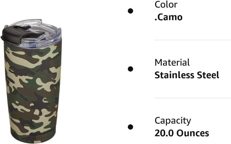 Photo 4 of CIVAGO Insulated Tumbler with Lid and Straw, 20 oz Stainless Steel Vacuum Coffee Tumbler, Double Wall Coffee Cup, Thermal Travel Coffee Mug for Hot and Cold Drinks, Camo
