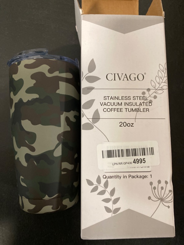 Photo 5 of CIVAGO Insulated Tumbler with Lid and Straw, 20 oz Stainless Steel Vacuum Coffee Tumbler, Double Wall Coffee Cup, Thermal Travel Coffee Mug for Hot and Cold Drinks, Camo
