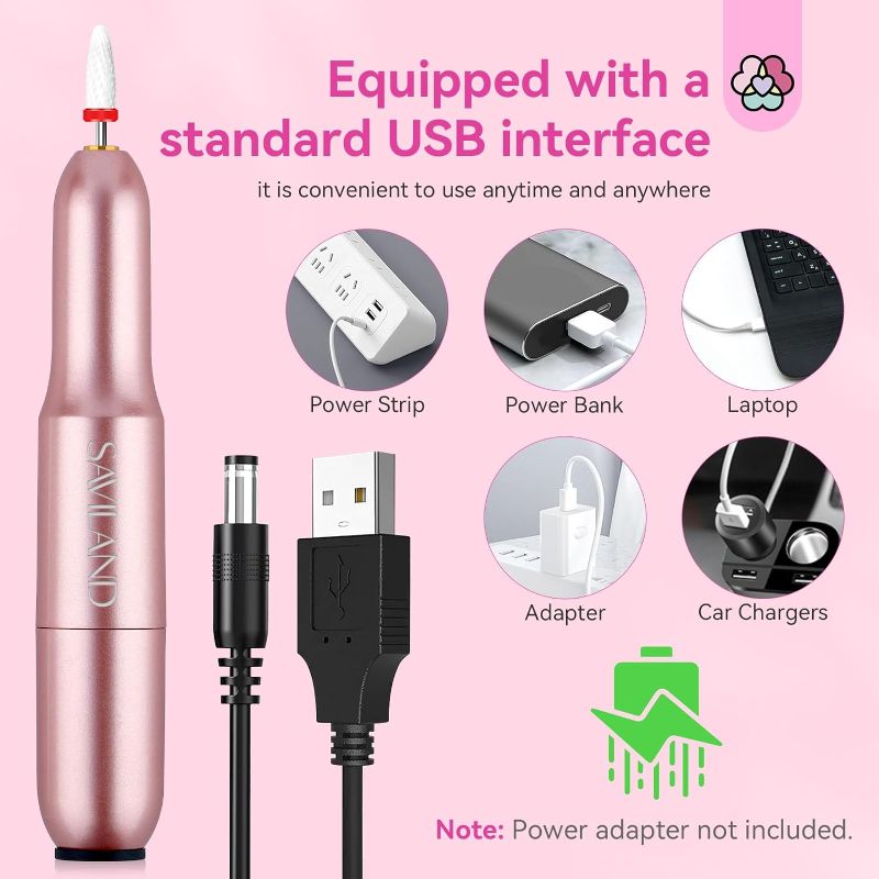 Photo 4 of Saviland Electric Nail Drill - Electric Nail File Efile Nail Drill Professional Manicure with 6PCS Nail Drill Bits & 51Pcs Sanding Bands
