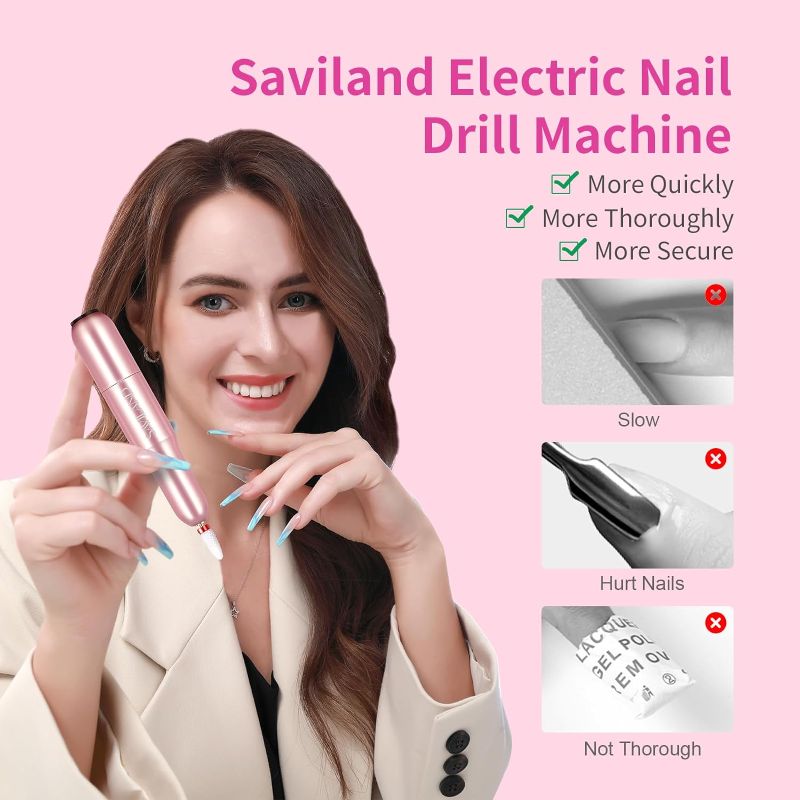 Photo 2 of Saviland Electric Nail Drill - Electric Nail File Efile Nail Drill Professional Manicure with 6PCS Nail Drill Bits & 51Pcs Sanding Bands
