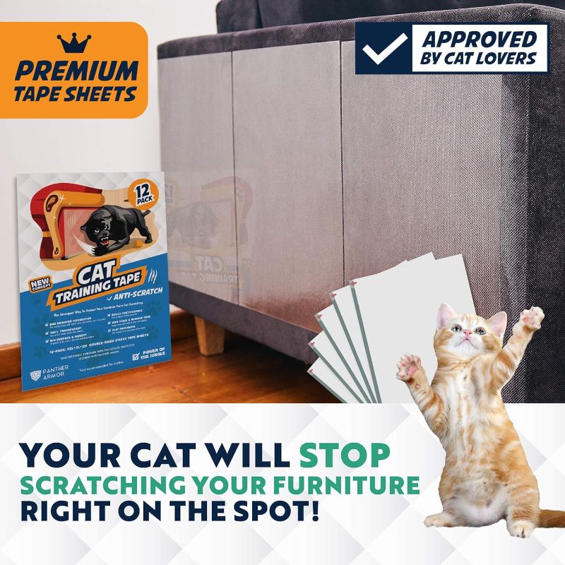 Photo 2 of Panther Armor Cat Scratch Deterrent Tape – Double Sided Anti Scratching Sticky Tape, Scratch Furniture Protector – Cat Training Tape - Corner Couch Protector for Cats - (12-Pack)
