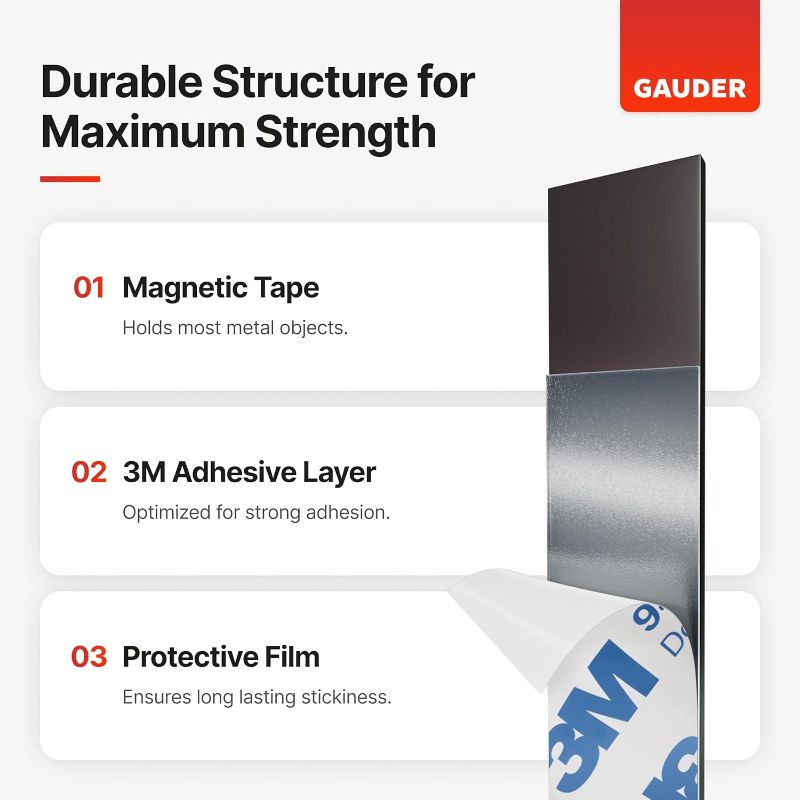 Photo 3 of GAUDER Strong Magnetic Tape Self Adhesive (10 Feet Long x 0.6 Inch Wide) | Magnetic Strips with Adhesive Backing | Magnet Roll
