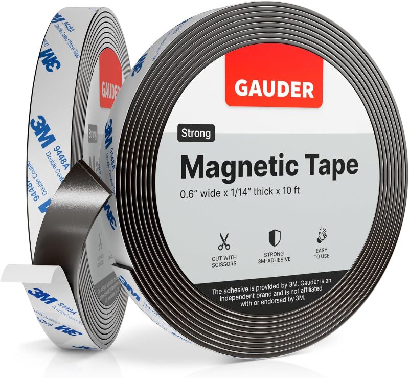 Photo 1 of GAUDER Strong Magnetic Tape Self Adhesive (10 Feet Long x 0.6 Inch Wide) | Magnetic Strips with Adhesive Backing | Magnet Roll
