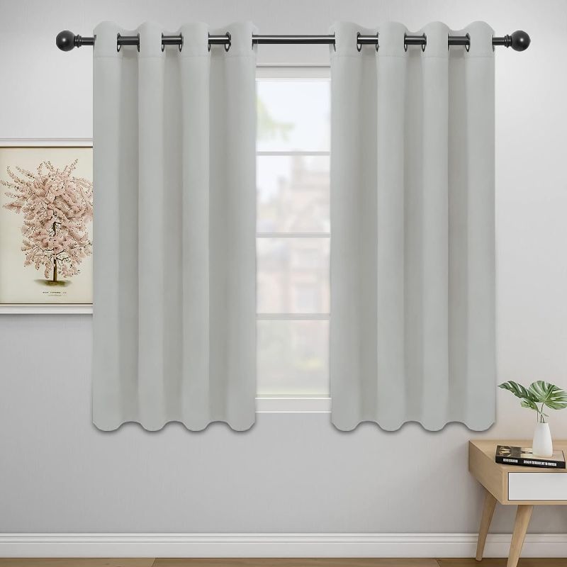 Photo 1 of Easy-Going Blackout Curtains for Bedroom, 2 Panels Solid Thermal Insulated Grommet and Noise Reduction Window Drapes, Room Darkening Curtains for Living Room (52x46 in,Gray)
