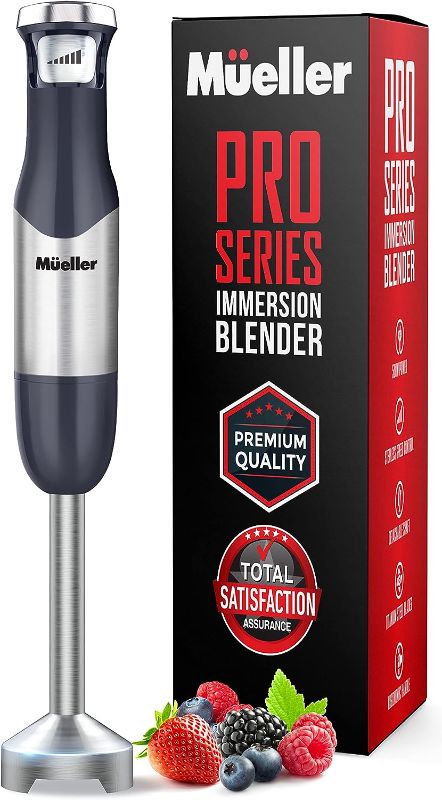 Photo 1 of Mueller Pro Series Hand Blender, 500W Immersion Blender, Heavy-Duty Titanium Steel Blades, Stepless Speed Control, Detachable Shaft, Ergonomic Handle, Gray

