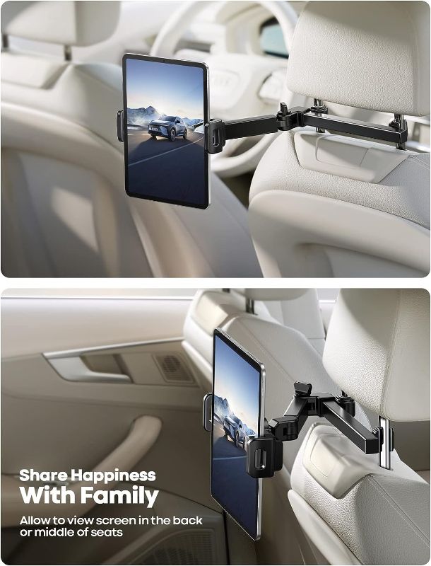 Photo 3 of Lamicall Car Headrest Tablet Holder - [ Extension Arm] 2023 Adjustable Tablet Car Mount for Back Seat, Road Trip Essentials for Kids, for 4.7-11" Tablet Like iPad Pro, Air, Mini, Galaxy, Fire, Black
