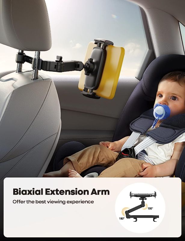 Photo 2 of Lamicall Car Headrest Tablet Holder - [ Extension Arm] 2023 Adjustable Tablet Car Mount for Back Seat, Road Trip Essentials for Kids, for 4.7-11" Tablet Like iPad Pro, Air, Mini, Galaxy, Fire, Black
