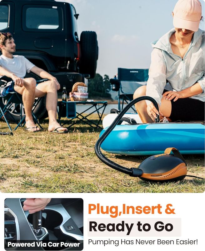 Photo 3 of OutdoorMaster 20PSI High Pressure Paddle Board Pump Electric Dolphin II -Quick Portable SUP Air Pump,Auto-Off &12V DC Car Connector for Inflatable Stand up Boards,Boats,Inflators - MISSING SOME TIPS