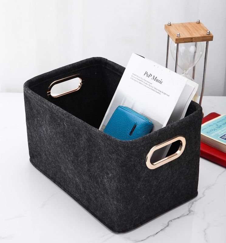 Photo 3 of Collapsible Storage Bins Foldable Felt Fabric Storage Basket Organizer Boxes Containers with Handles Metal Handles for Nursery Toys,Kids Room,Clothes,Towels,Magazine

