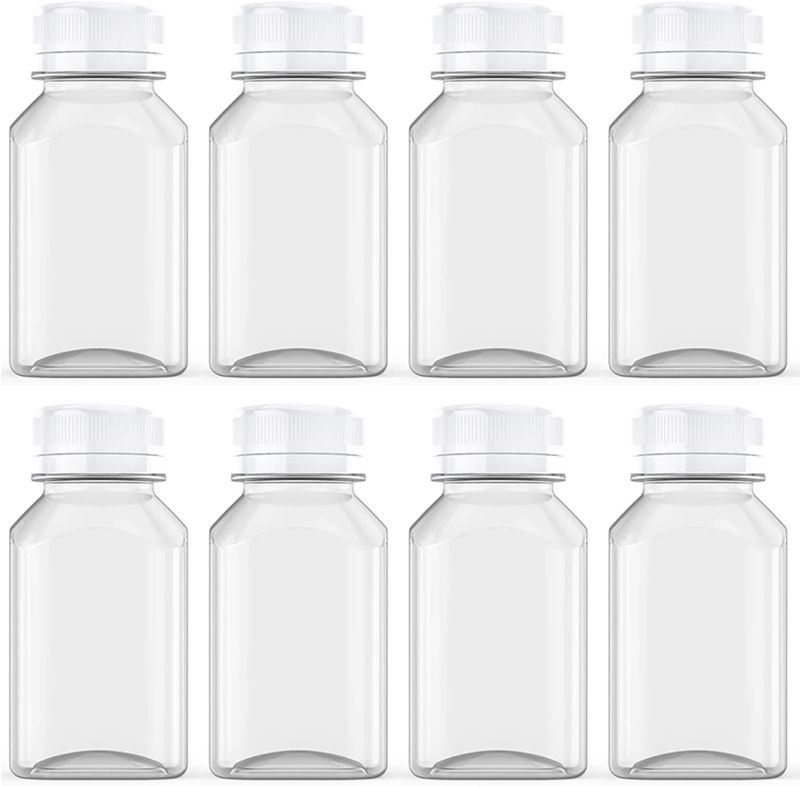 Photo 1 of Axe Sickle 8 Pcs 8 Ounce Juice Bottles Plastic Milk Bottles Bulk Beverage Containers with Tamper Evident Caps Lids White for Milk, Juice, Drinks and Other Beverage Containers
