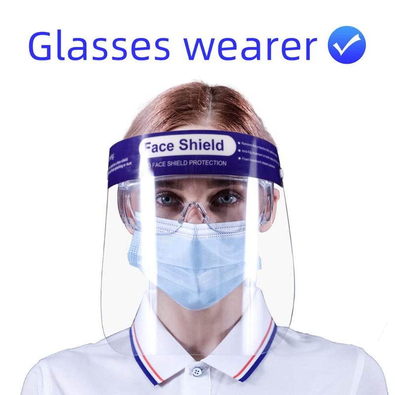 Photo 2 of Salon World Safety Black Face Shield - Ultra Clear Protective Full Face Shield to Protect Eyes, Nose and Mouth - Anti-Fog PET Plastic, Elastic Headband - Sanitary Droplet Splash Guard (Pack of 1)
