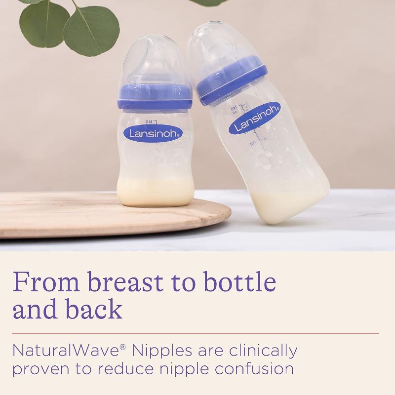 Photo 2 of Lansinoh Baby Bottles for Breastfeeding Babies, 5 Ounces, 3 Count, Includes 3 Slow Flow Nipples (Size 2S)
