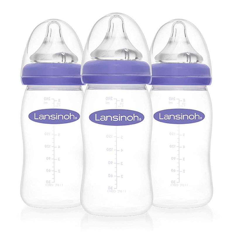 Photo 1 of Lansinoh Baby Bottles for Breastfeeding Babies, 8 Ounces, 3 Count, Includes 3 Medium Flow Nipples (Size 3M)
