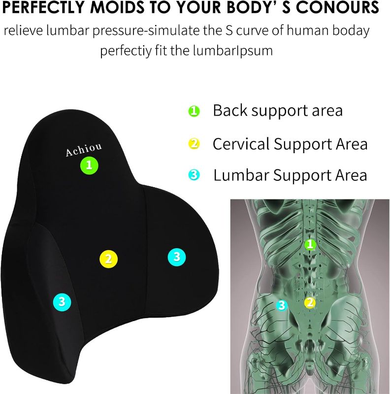 Photo 2 of Achiou Lumbar Support Pillow for Office Chair, Back Support Pillow for Car Computer Gaming Chair, Memory Foam Pad Back Cushion for Back Pain Relief Boost Your Lower Back Comfort Zone
