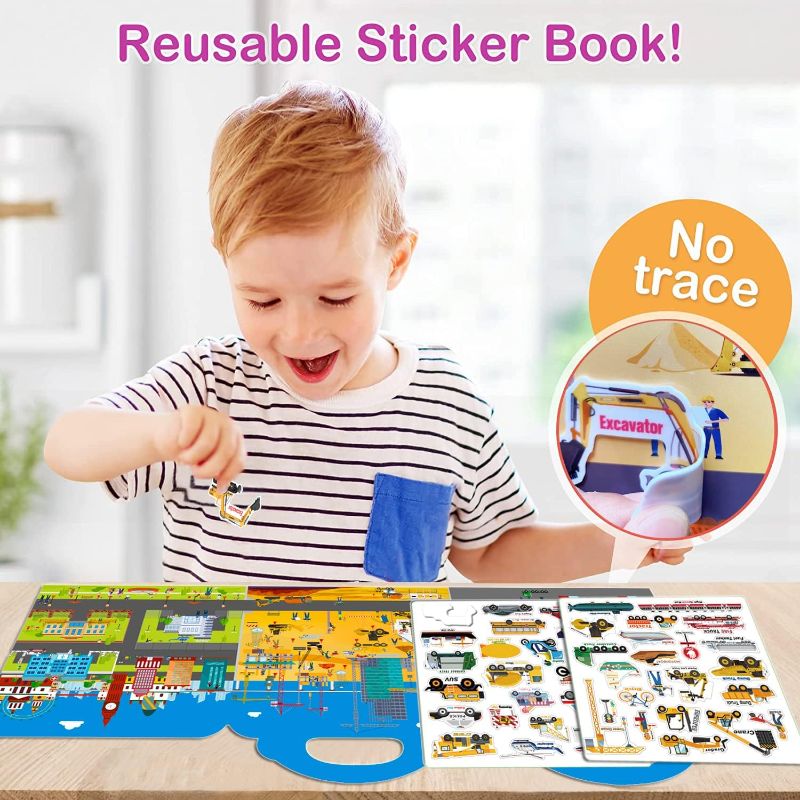Photo 2 of 45 pcs Construction Theme  Sticker Book for Kids 2-4, Vehicles Truck Stickers Educational Learning Toys Travel Stickers Activity Books for Toddler Girls Boys Age 2+ Birthday Gifts
