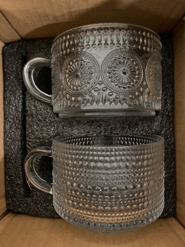 Photo 1 of Miscellaneous Kitchen Glassware Set of Large Clear Glass Mugs & Small Plates for Mugs