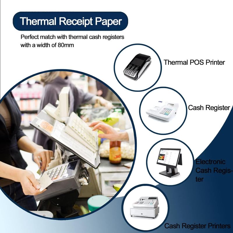 Photo 3 of MFLABEL 3.125 x 119' Thermal Receipt Paper, Pos Receipt Paper, Cash Register Paper Rolls, Receipt Paper Roll for 80mm Thermal POS Printer, 10 Rolls
