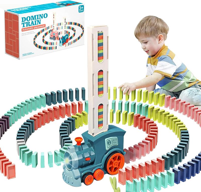 Photo 1 of Domino Train Toy Set for Kids - 80pcs, Domino Blocks Set Building and Stacking Toy, Automatic Domino Train Creative Kids Games Gift Dominoes for Boy Gril Ages 3-12 (Batteries not Included)
